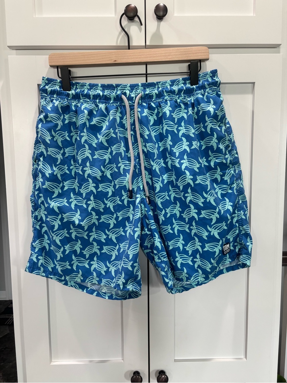 Tom & Teddy Large Blue Swim Trunks with Aqua Turtle Print